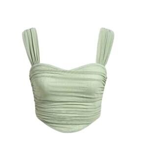 Womens Ruched Crop Top Size‎ S Sage Green Sleeveless Sweetheart Cottage Vacation
